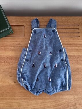 Janie and Jack Sailboat Bubble Romper 0-3M Nautical Embroidered Overall Outfit